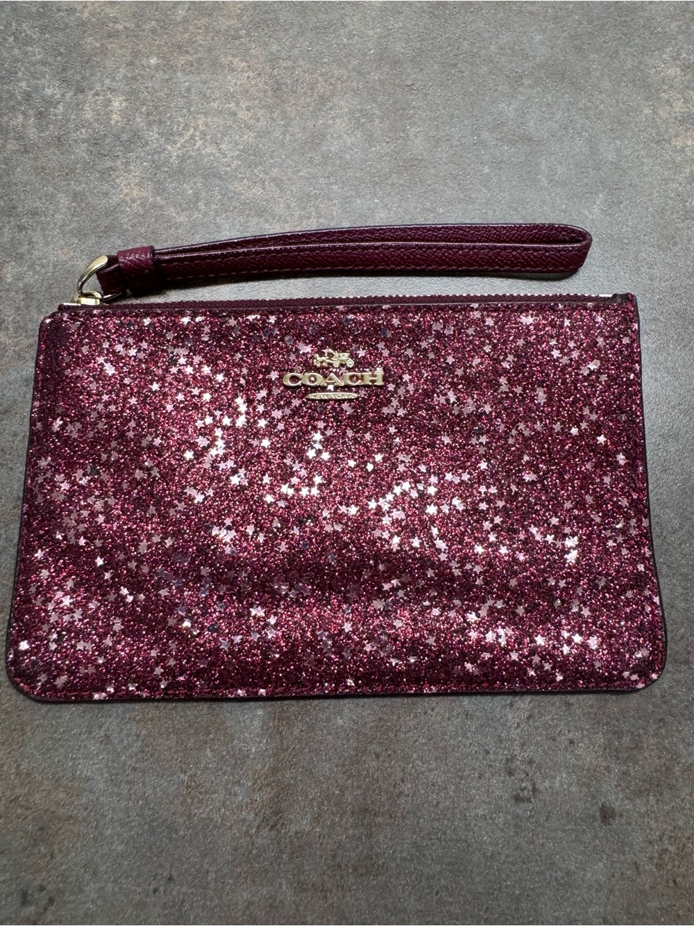 Coach Glitter Star Wristlet in Burgundy Sparkle